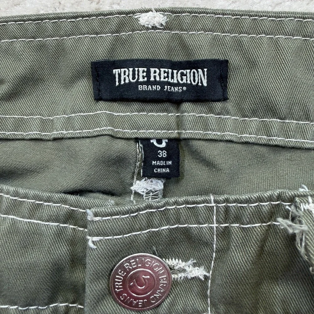 True Religion Cargo Pants Men's 38 Green Relaxed Straight Twill Cotton